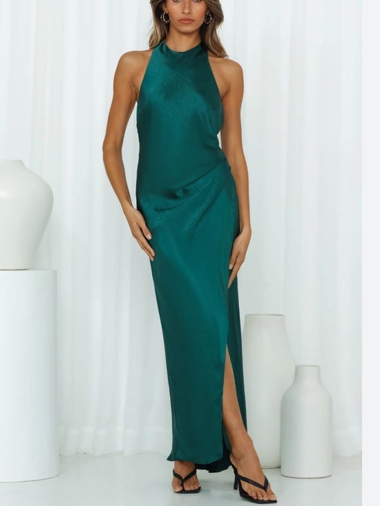 Hello Molly Dresses & Skirts - Hello Molly Emerald Halter Satin Maxi Dress